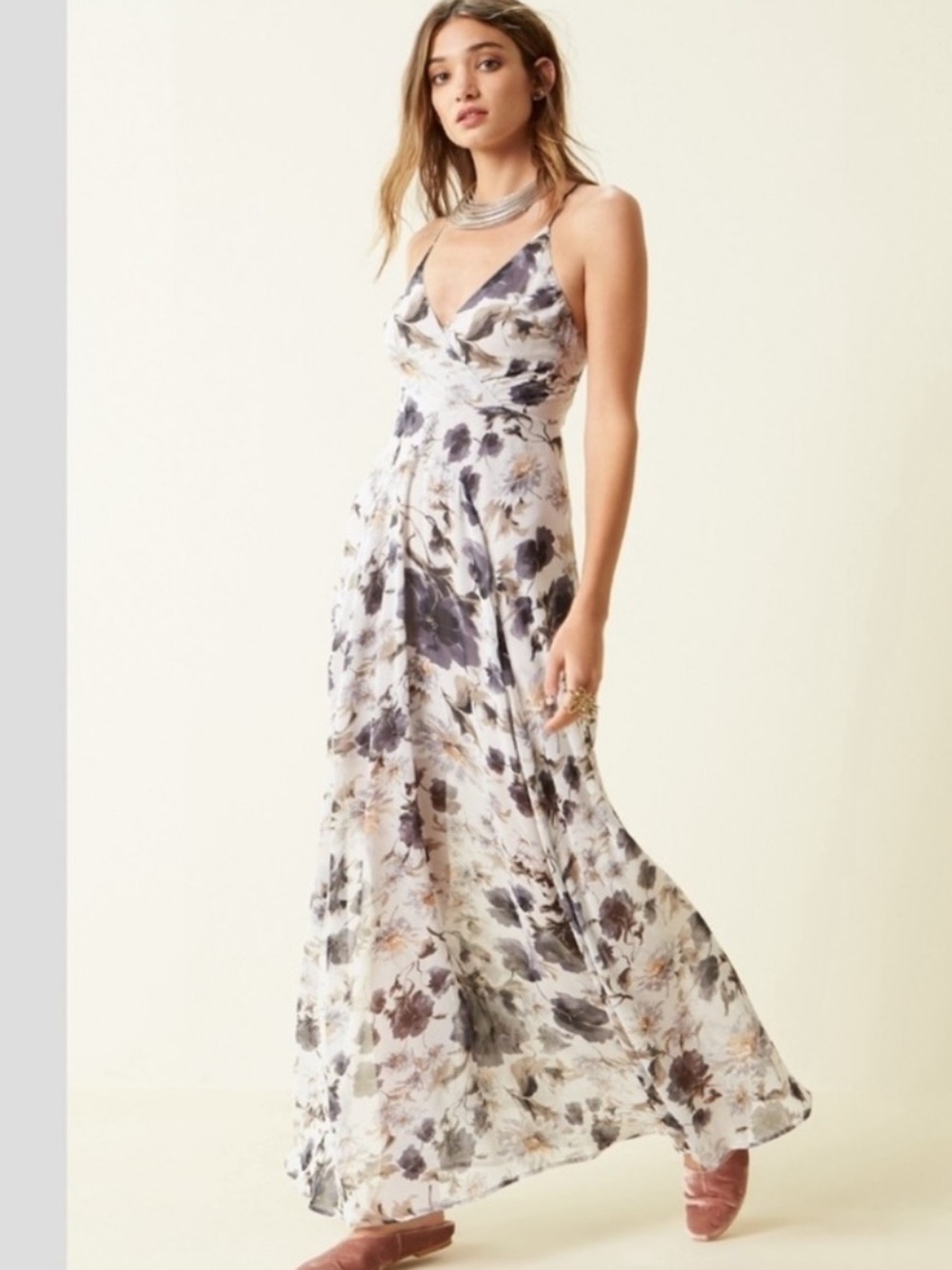 ASTR The Label Ruffle Surplice Maxi Dress Medium